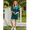 Ekouaer Satin Nightgowns for Women Silk Short Sleeve Nightshirt Silky T shirt Night Gown V Neck Sleepshirt Loose Sleepwear(Blue Green)