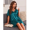 Ekouaer Satin Nightgowns for Women Silk Short Sleeve Nightshirt Silky T shirt Night Gown V Neck Sleepshirt Loose Sleepwear(Blue Green)