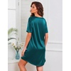 Ekouaer Satin Nightgowns for Women Silk Short Sleeve Nightshirt Silky T shirt Night Gown V Neck Sleepshirt Loose Sleepwear(Blue Green)