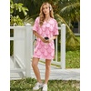 Ekouaer Satin Nightgowns for Women Silk Short Sleeve Nightshirt Silky T shirt Night Gown V Neck Sleepshirt Loose Sleepwear(Butterfly Deep Pink)