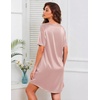 Ekouaer Satin Nightgowns for Women Silk Short Sleeve Nightshirt Silky T shirt Night Gown V Neck Sleepshirt Loose Sleepwear(Champagne)