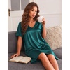 Ekouaer Satin Nightgowns for Women Silk Short Sleeve Nightshirt Silky T shirt Night Gown V Neck Sleepshirt Loose Sleepwear(Lake Green)
