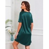 Ekouaer Satin Nightgowns for Women Silk Short Sleeve Nightshirt Silky T shirt Night Gown V Neck Sleepshirt Loose Sleepwear(Lake Green)