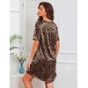 Ekouaer Satin Nightgowns for Women Silk Short Sleeve Nightshirt Silky T shirt Night Gown V Neck Sleepshirt Loose Sleepwear(Leopard)