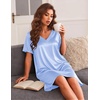 Ekouaer Satin Nightgowns for Women Silk Short Sleeve Nightshirt Silky T shirt Night Gown V Neck Sleepshirt Loose Sleepwear(Light Blue)