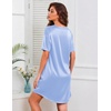 Ekouaer Satin Nightgowns for Women Silk Short Sleeve Nightshirt Silky T shirt Night Gown V Neck Sleepshirt Loose Sleepwear(Light Blue)