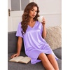Ekouaer Satin Nightgowns for Women Silk Short Sleeve Nightshirt Silky T shirt Night Gown V Neck Sleepshirt Loose Sleepwear(Lilac)