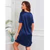 Ekouaer Satin Nightgowns for Women Silk Short Sleeve Nightshirt Silky T shirt Night Gown V Neck Sleepshirt Loose Sleepwear(Navy Blue)