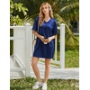 Ekouaer Satin Nightgowns for Women Silk Short Sleeve Nightshirt Silky T shirt Night Gown V Neck Sleepshirt Loose Sleepwear(Navy Blue)