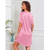 Ekouaer Satin Nightgowns for Women Silk Short Sleeve Nightshirt Silky T shirt Night Gown V Neck Sleepshirt Loose Sleepwear(Pink)