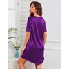 Ekouaer Satin Nightgowns for Women Silk Short Sleeve Nightshirt Silky T shirt Night Gown V Neck Sleepshirt Loose Sleepwear(Purple)