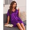 Ekouaer Satin Nightgowns for Women Silk Short Sleeve Nightshirt Silky T shirt Night Gown V Neck Sleepshirt Loose Sleepwear(Purple)