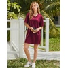 Ekouaer Satin Nightgowns for Women Silk Short Sleeve Nightshirt Silky T shirt Night Gown V Neck Sleepshirt Loose Sleepwear(Wine Red)