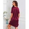 Ekouaer Satin Nightgowns for Women Silk Short Sleeve Nightshirt Silky T shirt Night Gown V Neck Sleepshirt Loose Sleepwear(Wine Red)