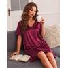 Ekouaer Satin Nightgowns for Women Silk Short Sleeve Nightshirt Silky T shirt Night Gown V Neck Sleepshirt Loose Sleepwear(Wine Red)