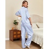 Ekouaer Silk Satin Pajamas Set Women Short Sleeve Pj Sets Button Down Sleepwear 2 Piece Soft Loungewear S-XXL(Blue Stripes)