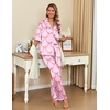 Ekouaer Silk Satin Pajamas Set Women Short Sleeve Pj Sets Button Down Sleepwear 2 Piece Soft Loungewear S-XXL(Pink Bow)
