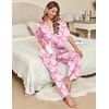 Ekouaer Silk Satin Pajamas Set Women Short Sleeve Pj Sets Button Down Sleepwear 2 Piece Soft Loungewear S-XXL(Pink Bow)