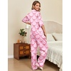 Ekouaer Silk Satin Pajamas Set Women Short Sleeve Pj Sets Button Down Sleepwear 2 Piece Soft Loungewear S-XXL(Pink Bow)