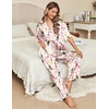 Ekouaer Silk Satin Pajamas Set Women Short Sleeve Pj Sets Button Down Sleepwear 2 Piece Soft Loungewear S-XXL(Striped Wine Bottle)