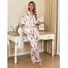 Ekouaer Silk Satin Pajamas Set Women Short Sleeve Pj Sets Button Down Sleepwear 2 Piece Soft Loungewear S-XXL(Striped Wine Bottle)