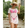 Ekouaer Women’s Bikini Shirt Cover Up Short Sleeve Cute Bikini Print Cover-Up Baggy T Shirt Dress Fun Wear(A-hot Pink)