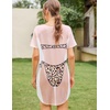 Ekouaer Women’s Bikini Shirt Cover Up Short Sleeve Cute Bikini Print Cover-Up Baggy T Shirt Dress Fun Wear(A-leopard Print)