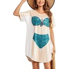 Ekouaer Women’s Bikini Shirt Cover Up Short Sleeve Cute Bikini Print Cover-Up Baggy T Shirt Dress Fun Wear(Cyan Flower)