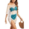 Ekouaer Women’s Bikini Shirt Cover Up Short Sleeve Cute Bikini Print Cover-Up Baggy T Shirt Dress Fun Wear(Cyan Flower)