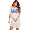 Ekouaer Women’s Bikini Shirt Cover Up Short Sleeve Cute Bikini Print Cover-Up Baggy T Shirt Dress Fun Wear(Floral Tropical Blue)