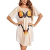 Ekouaer Women’s Bikini Shirt Cover Up Short Sleeve Cute Bikini Print Cover-Up Baggy T Shirt Dress Fun Wear(Fun Fire Print)