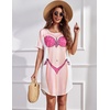 Ekouaer Women’s Bikini Shirt Cover Up Short Sleeve Cute Bikini Print Cover-Up Baggy T Shirt Dress Fun Wear(Hot Pink Leopard)