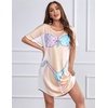 Ekouaer Women’s Bikini Shirt Cover Up Short Sleeve Cute Bikini Print Cover-Up Baggy T Shirt Dress Fun Wear(Mermaid Shiny)