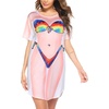 Ekouaer Women’s Bikini Shirt Cover Up Short Sleeve Cute Bikini Print Cover-Up Baggy T Shirt Dress Fun Wear(Tie Dye)