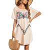 Ekouaer Women’s Bikini Shirt Cover Up Short Sleeve Cute Bikini Print Cover-Up Baggy T Shirt Dress Fun Wear(Tropical Floral)