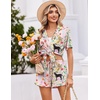 Ekouaer Womens Pajama Sets Button Down Short Sleeve Top and Shorts Cute Ruffled Pjs Sets Sleepwear(Animal and Plant World)