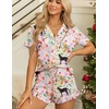 Ekouaer Womens Pajama Sets Button Down Short Sleeve Top and Shorts Cute Ruffled Pjs Sets Sleepwear(Animal and Plant World)