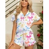Ekouaer Womens Pajama Sets Button Down Short Sleeve Top and Shorts Cute Ruffled Pjs Sets Sleepwear(Colorful Bow)