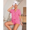 Ekouaer Womens Pajama Sets Button Down Short Sleeve Top and Shorts Cute Ruffled Pjs Sets Sleepwear(Hot Pink Leopard)