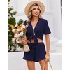 Ekouaer Womens Pajama Sets Button Down Short Sleeve Top and Shorts Cute Ruffled Pjs Sets Sleepwear(Navy)