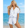 Ekouaer Womens Pajama Sets Button Down Short Sleeve Top and Shorts Cute Ruffled Pjs Sets Sleepwear(Shell World)