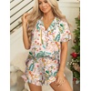 Ekouaer Womens Pajama Sets Button Down Short Sleeve Top and Shorts Cute Ruffled Pjs Sets Sleepwear(Summer Plants)