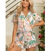 Ekouaer Womens Pajama Sets Button Down Short Sleeve Top and Shorts Cute Ruffled Pjs Sets Sleepwear(Summer Plants)