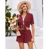 Ekouaer Womens Pajama Sets Button Down Short Sleeve Top and Shorts Cute Ruffled Pjs Sets Sleepwear(Wine Red)