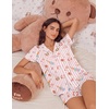 Ekouaer Womens Pajamas Set Soft Classic Notch Collar Bride Pjs Comfy Short Sleeve Sleepwear Loungewear(Pink Stripe With Wine Glass)