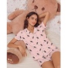 Ekouaer Womens Pajamas Set Soft Classic Notch Collar Bride Pjs Comfy Short Sleeve Sleepwear Loungewear(Wine Glass)