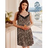 Ekouaer Women’s Satin Silk Nightgown V Neck Sexy Nightdress Tank Sleeveless Sleepshirt Lace Sleep Dress Nightwear S-XXXL(Leopard)