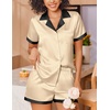 Ekouaer Womens Silk Satin Pajamas Set Short Sleeve Sleepwear Button Down Loungewear 2 Piece Pjs Shorts Set(Beige)