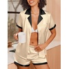 Ekouaer Womens Silk Satin Pajamas Set Short Sleeve Sleepwear Button Down Loungewear 2 Piece Pjs Shorts Set(Beige)