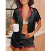 Ekouaer Womens Silk Satin Pajamas Set Short Sleeve Sleepwear Button Down Loungewear 2 Piece Pjs Shorts Set(Black)